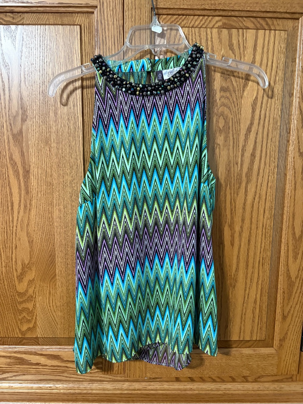 Jennifer Lopez Beaded Neck Chevron Tank - Teal, Green, Purple S